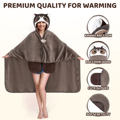 MeWaii Raccoon Wearable Blanket Hoodie Ultra Soft Oversized Cozy Blanket for Cozy Cuddles & Relaxing Moments