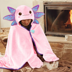 Mewaii Axolotl Wearable Blanket Hoodie Ultra Soft Oversized Cozy Blanket for Warm Hugs & Relaxing Moments