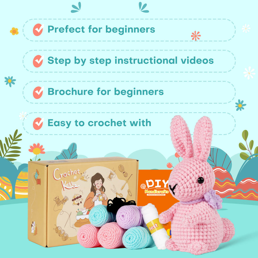 MeWaii® Crochet Bunny Crochet Kit For Beginners With Easy Peasy Yarn