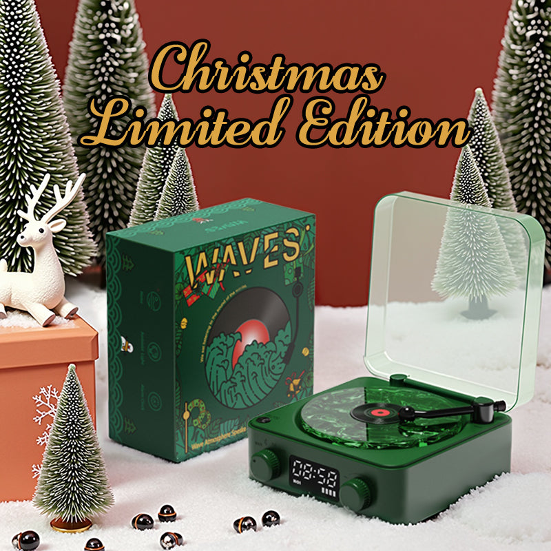 Only 1 left! Holiday Sale Christmas limited Edition Premium Blue Waves Retro Bluetooth Vinyl Record Player