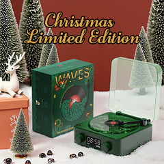 Only 1 left! Holiday Sale Christmas limited Edition Premium Blue Waves Retro Bluetooth Vinyl Record Player