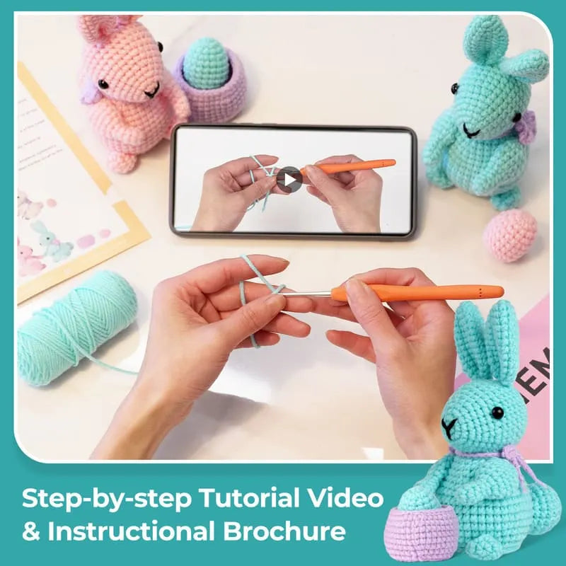 MeWaii® Crochet Bunny Crochet Kit For Beginners With Easy Peasy Yarn