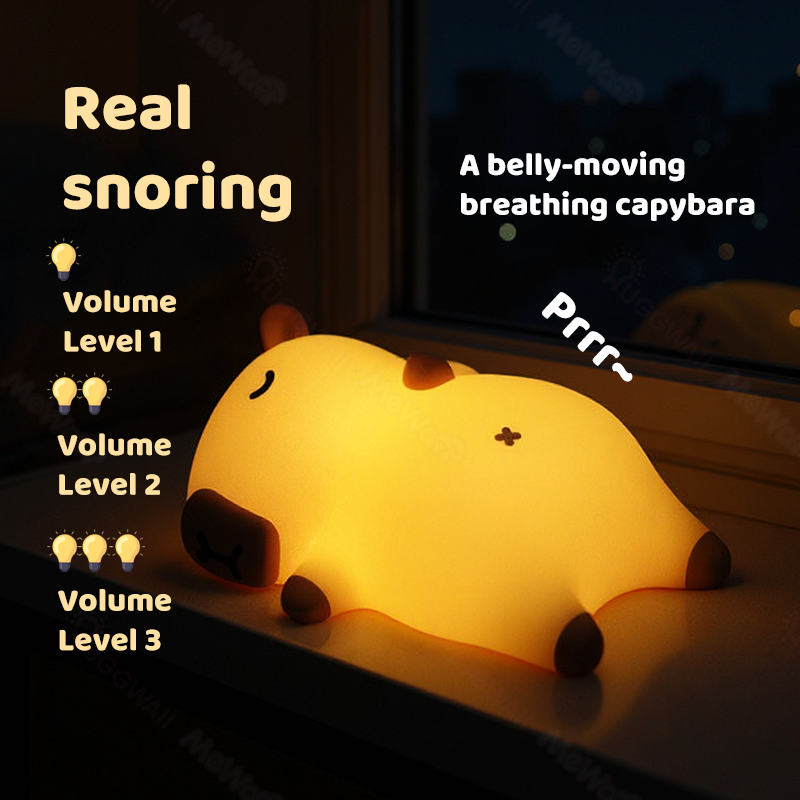 Breathing Capybara Sleeping Squishy Silicone Companion Sound LED Night Light Perfect Gift