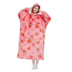 Mewaii® Strawberry Wearable Blanket Hoodie Ultra Soft Cozy Flannel Hoodie Blanket with Pockets