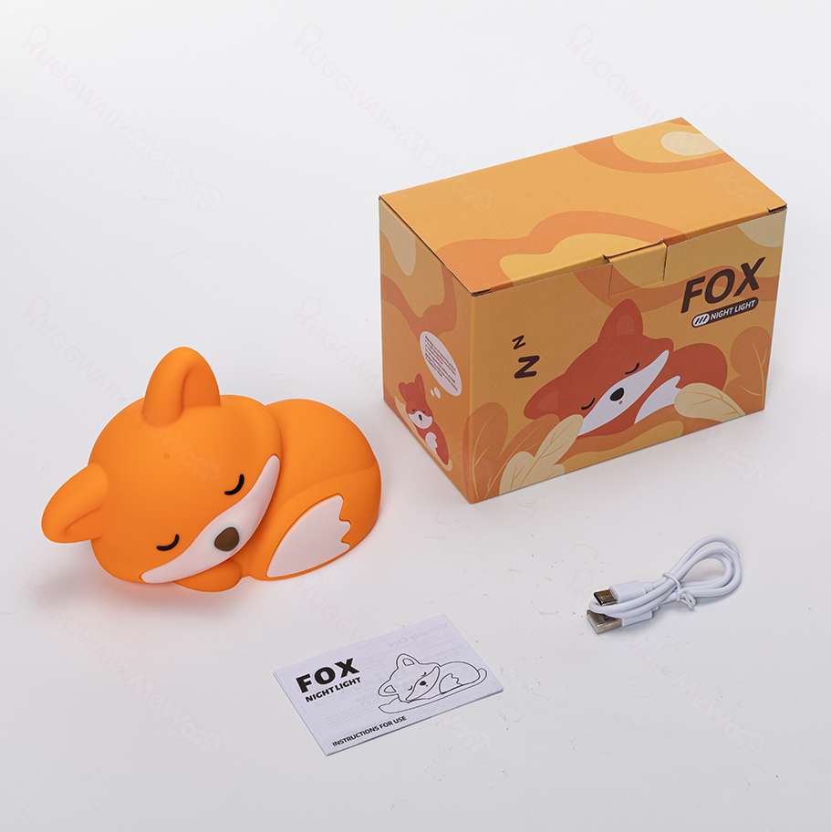 Fuchs-Nachtlicht mit gekräuseltem Schwanz, Silikon, matschig, Tier-Design, perfektes Geschenk