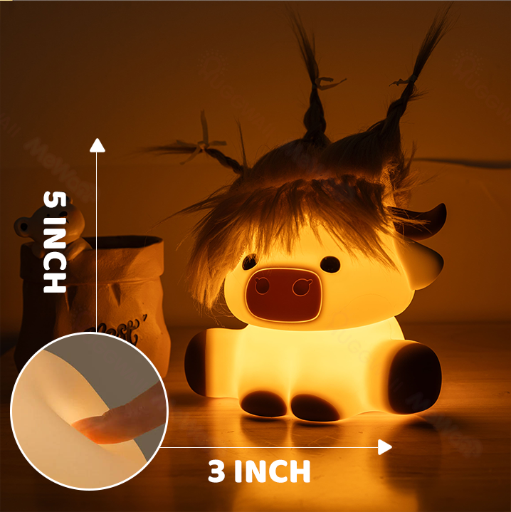 Squishy Silikon Niedliche Highland Kuh LED-Nachtlicht - Perfektes Geschenk für Kinder und Mädchen