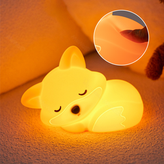 Huggwaii Fox Night Light with Curled Tail Silicone Squishy Animal Design Lamp Perfect Gift