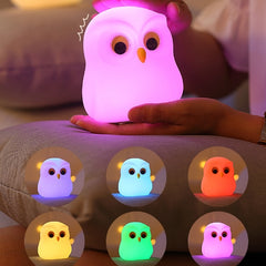 Huggwaii Squishy Silicone Little Owl LED Night Light - Perfect Gift for Kids and Girls