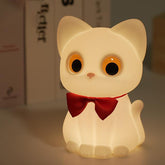 Huggwaii Squishy Silicone Bowtie Cat LED Night Light - Perfect Gift for Kids and Girls