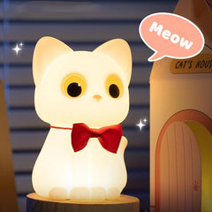 Squishy Silicone Bowtie Cat LED Night Light - Perfect Gift for Kids and Girls