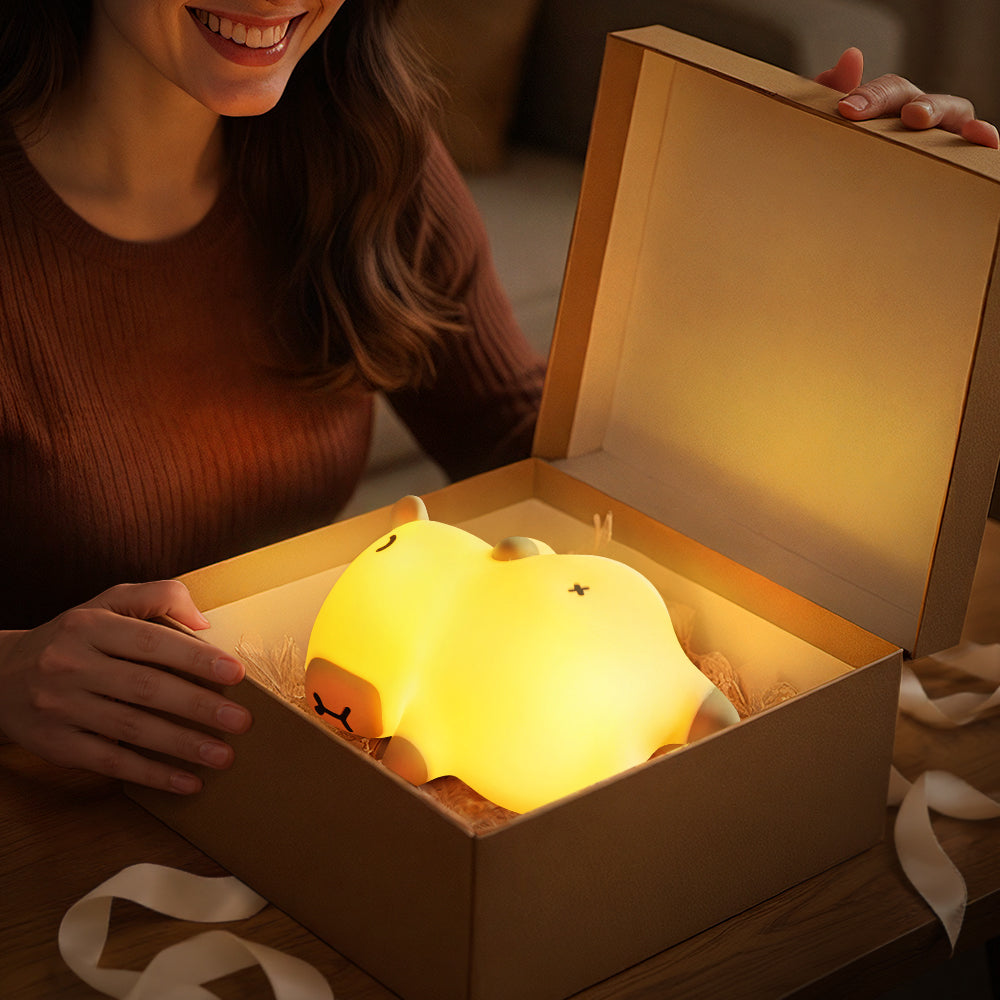 Schlafendes Capybara, atmendes, matschiges Silikon, Begleiter mit Sound, LED-Nachtlicht, perfektes Geschenk