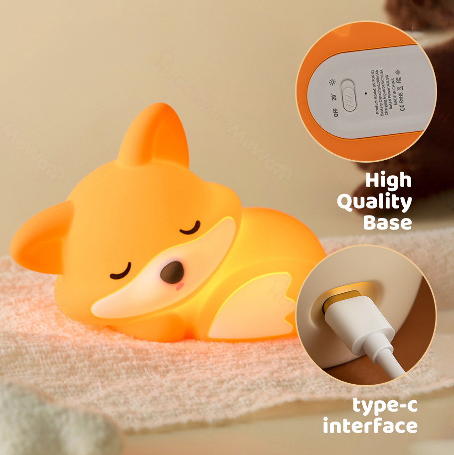 Fuchs-Nachtlicht mit gekräuseltem Schwanz, Silikon, matschig, Tier-Design, perfektes Geschenk