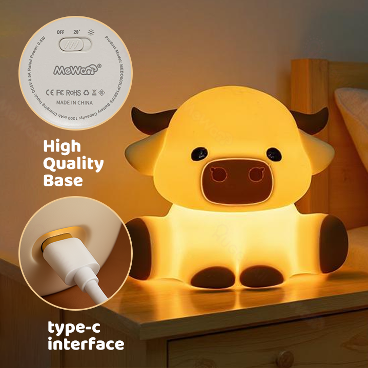 Squishy Silikon Niedliche Highland Kuh LED-Nachtlicht - Perfektes Geschenk für Kinder und Mädchen