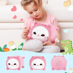MeWaii® Fluffffy Family Pink Piggy Hood Cat Plush Stuffed Animal Kawaii Plush Pillow Squishy Toy
