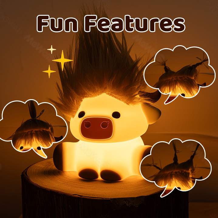 Squishy Silikon Niedliche Highland Kuh LED-Nachtlicht - Perfektes Geschenk für Kinder und Mädchen