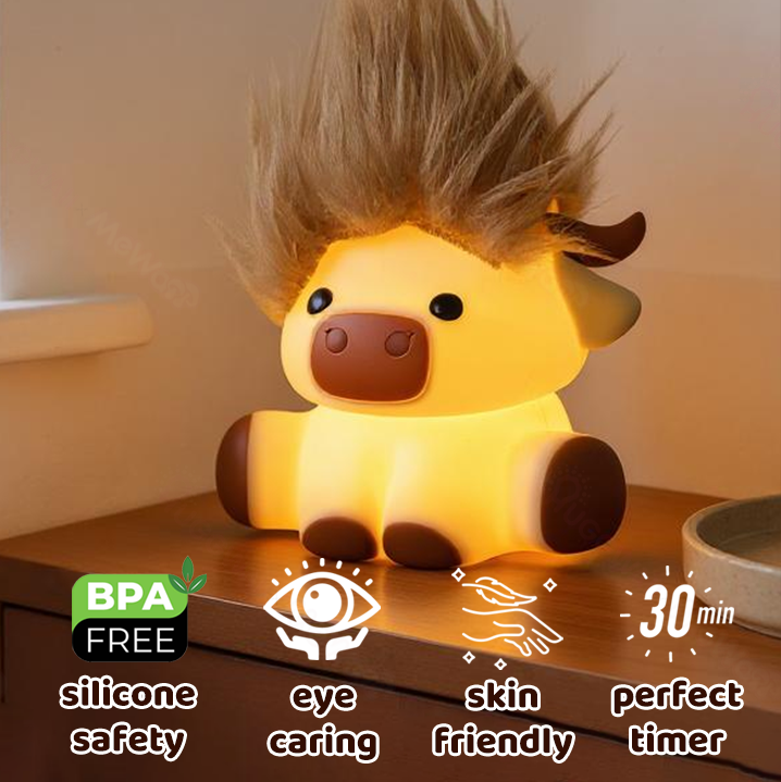 Squishy Silikon Niedliche Highland Kuh LED-Nachtlicht - Perfektes Geschenk für Kinder und Mädchen