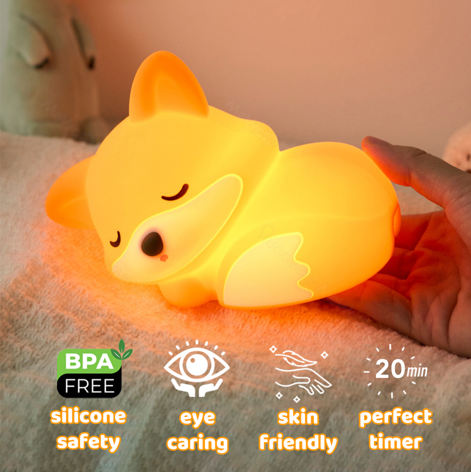 Fuchs-Nachtlicht mit gekräuseltem Schwanz, Silikon, matschig, Tier-Design, perfektes Geschenk