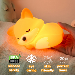 Huggwaii Fox Night Light with Curled Tail Silicone Squishy Animal Design Lamp Perfect Gift