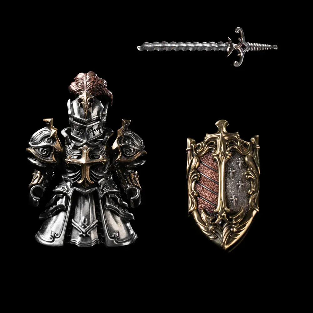 Crimson Templar Collectible Figure Detachable Bronze Copper Knight Statue with Sword Shield Cape Wings Medieval Fantasy