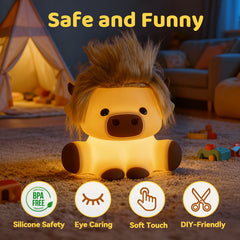 Highland Cow with Hair Silicone Squishy LED Night Light - Perfect Gift for Kids and Girls
