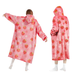 Mewaii® Strawberry Wearable Blanket Hoodie Ultra Soft Cozy Flannel Hoodie Blanket with Pockets