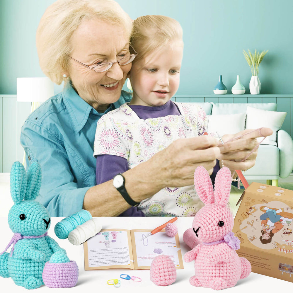 MeWaii® Crochet Bunny Crochet Kit For Beginners With Easy Peasy Yarn