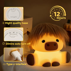 Highland Cow with Hair Silicone Squishy LED Night Light - Perfect Gift for Kids and Girls