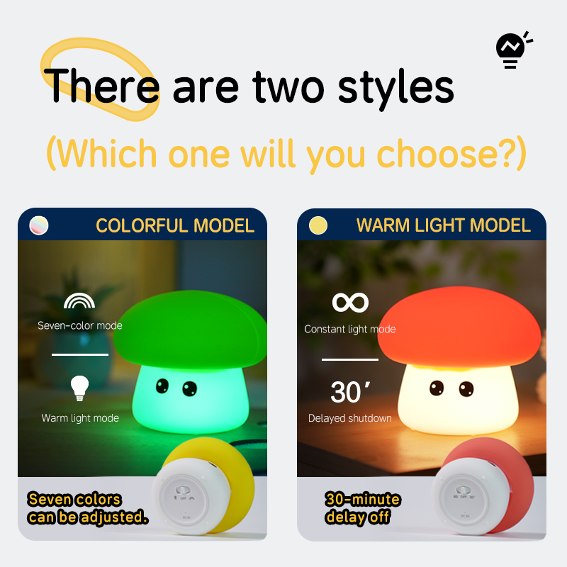 Mushroom Cute Glow Squishy Silicone Light Dual Mode Silicone Ambient Companion Perfect Gift