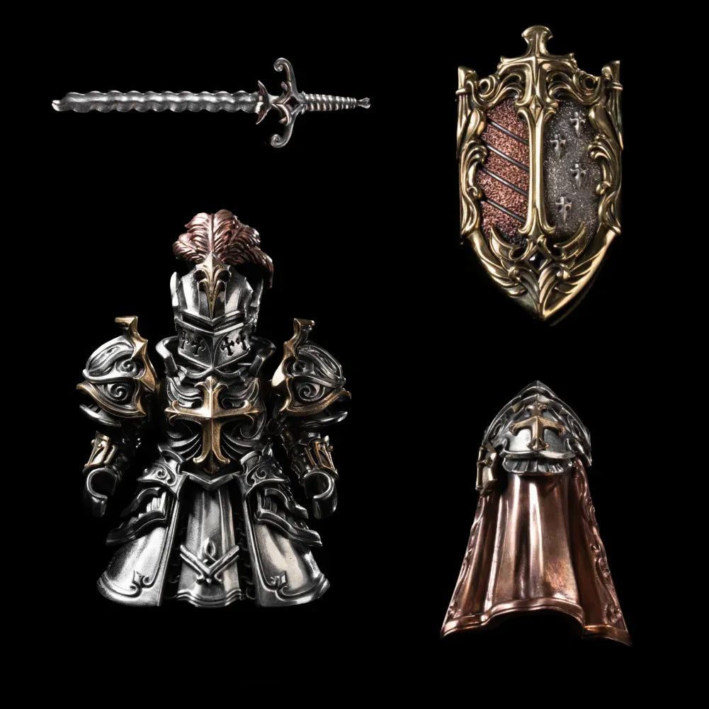Crimson Templar Collectible Figure Detachable Bronze Copper Knight Statue with Sword Shield Cape Wings Medieval Fantasy