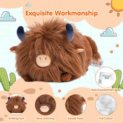 MeWaii® Fluffffy Family Highland Cow Stuffed Animal Kawaii Plush Toy Pillow Squishy Toy