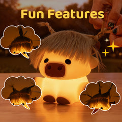 Highland Cow with Hair Silicone Squishy LED Night Light - Perfect Gift for Kids and Girls