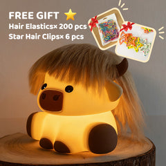 Highland Cow with Hair Silicone Squishy LED Night Light - Perfect Gift for Kids and Girls