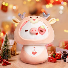 MeWaii® Mushroom Family Berry Cow with Elk Hoodie Christmas Kawaii Plush Pillow Squish Toy