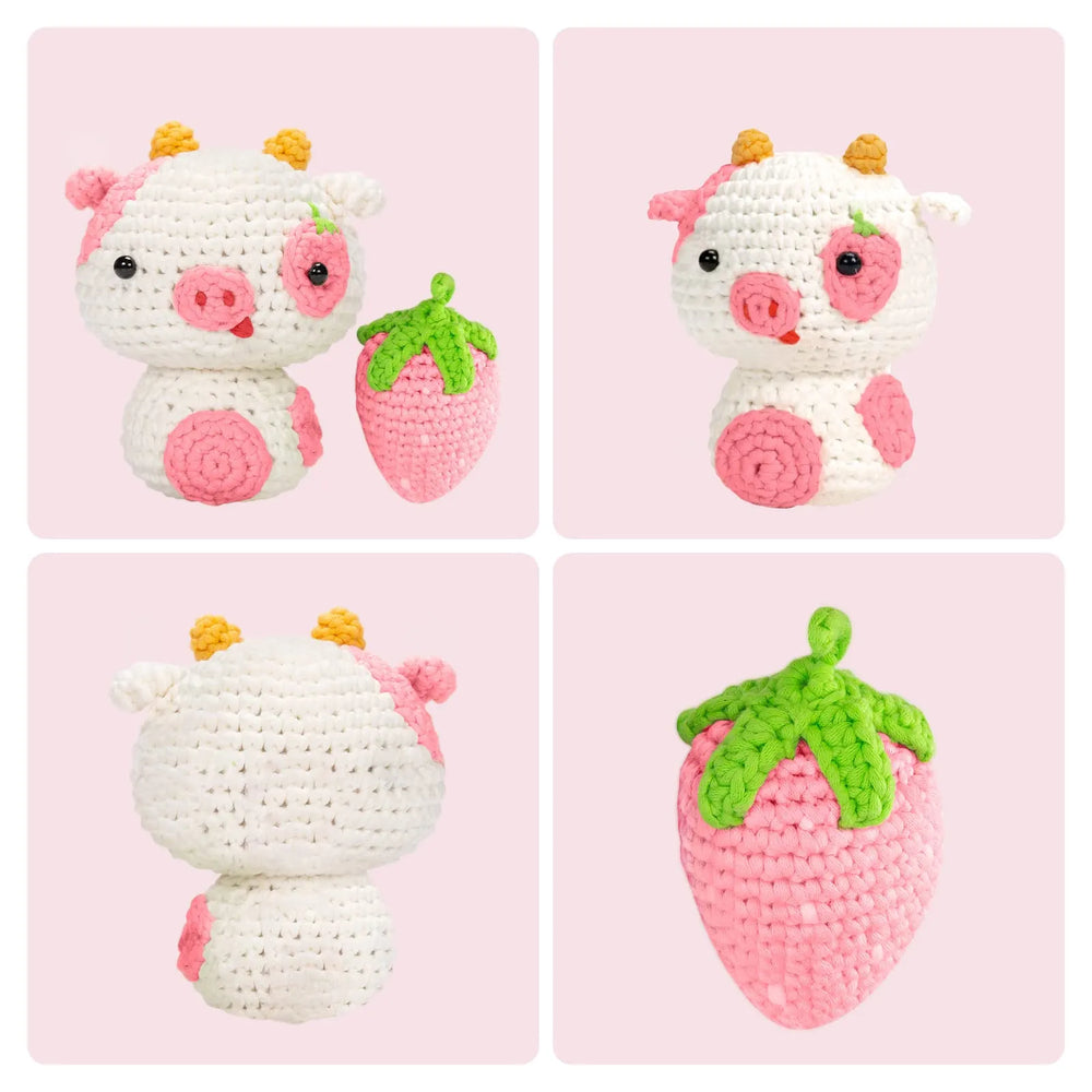 MeWaii® Crochet Strawberry Cow Crochet Kit for Beginners with Easy Peasy Yarn