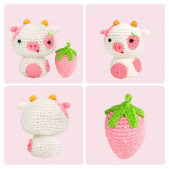 MeWaii® Crochet Strawberry Cow Crochet Kit for Beginners with Easy Peasy Yarn