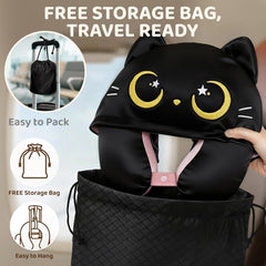 MeWaii® Pink Cat Hooded Memory Foam Travel Pillow Cooling Double-Sided Neck Support for Flights & Everyday Comfort