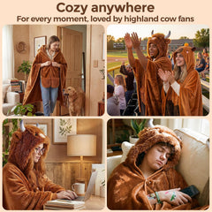 Mewaii® Highland Cow Wearable Blanket Hoodie Ultra Soft Oversized Cozy Blanket for Warm Hugs & Relaxing Moments