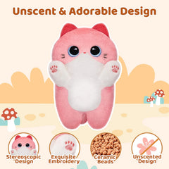 MeWaii® Heating Family Pink Cat Kawaii Stuffed Animal Unscented Microwavable Warmable Heating Pad Plush Toy