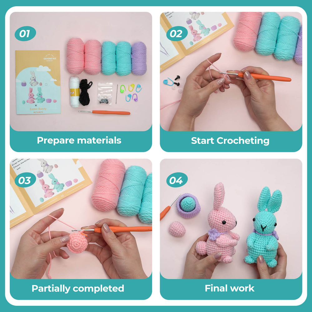 MeWaii® Crochet Bunny Crochet Kit For Beginners With Easy Peasy Yarn