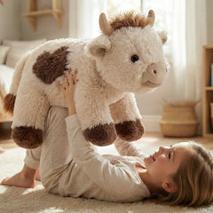 MeWaii® Brown Cow Fuzzy Long Haired Weighted Stuffed Animal