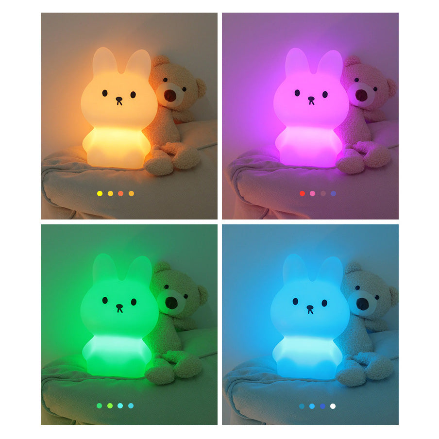 Bunny Night Light Big Head Bouncy Ears Silicone Squishy Bedside Decor Perfect Gift