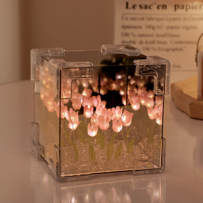 Handgefertigte DIY Tulpen Spiegel LED Nachtlicht für Geschenk USB Stecker Plug-In Tulpen Lampe