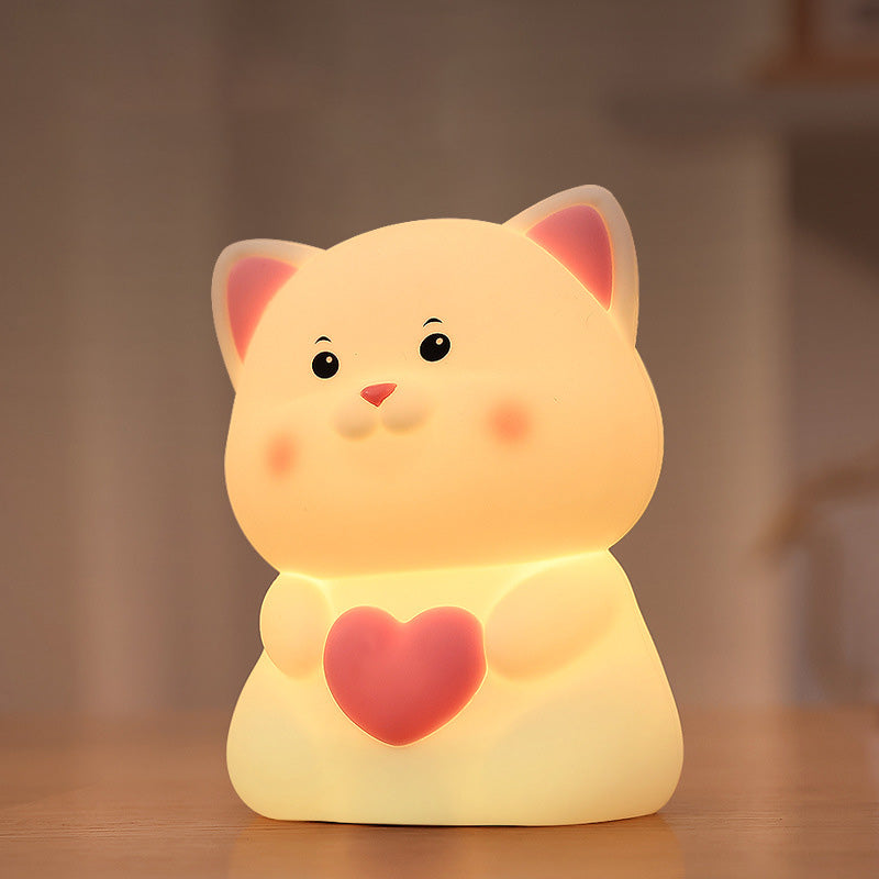 Errötende weiße Katze mit Herz, Silikon-Squishy-Nachtlicht, perfektes Geschenk