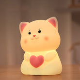 Blushing White Cat with Heart Silicone Squishy Night Light Perfect Gift