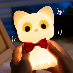 Squishy Silicone Bowtie Cat LED Night Light - Perfect Gift for Kids and Girls
