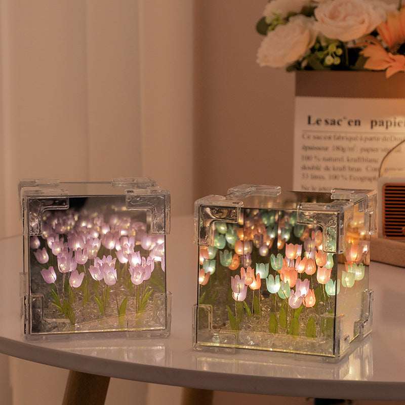 Handcrafted DIY Tulips Mirror LED Night Light For Gift USB plug Plug-In Tulips Lamp Handcrafted DIY Tulips Mirror LED Night Light For Gift USB plug Plug-In Tulips Lamp