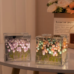 Handcrafted DIY Tulips Mirror LED Night Light For Gift USB plug Plug-In Tulips Lamp