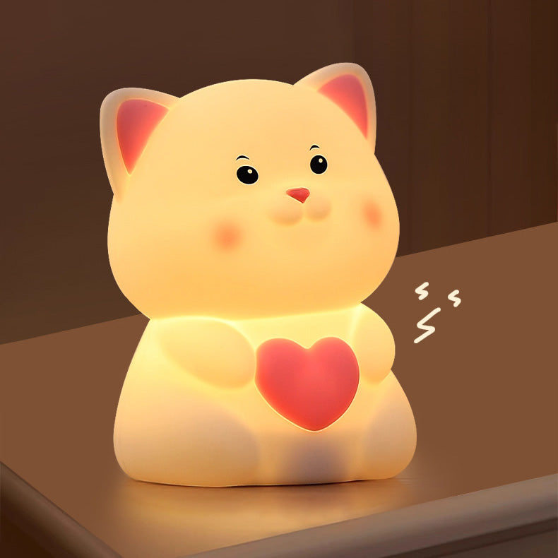Errötende weiße Katze mit Herz, Silikon-Squishy-Nachtlicht, perfektes Geschenk