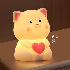 Blushing White Cat with Heart Silicone Squishy Night Light Perfect Gift