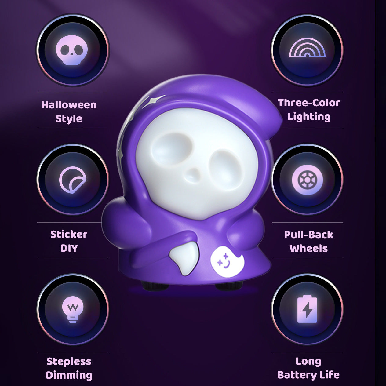 Reaper Night Light with Rolling Base and Dimmable Blade Touch Cute Skeleton Lamp Perfect Gift